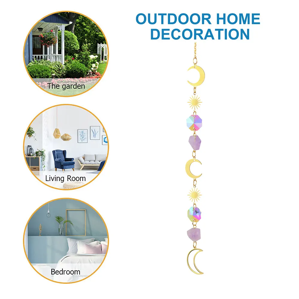 Crystal Wind Chime Star Moon Prism Hanging Pendant Home Garden Decor (B)