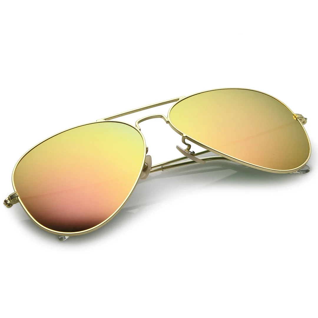 Premium Large Classic Matte Metal Aviator glasses With Colored Mirror Glass Lens 61mm