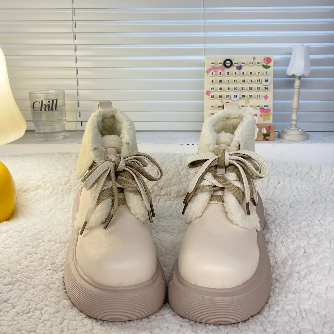 Vstacam 2022 New In Women Boots Winter Short Plush White Platform Boots College Girls Lolita Shoes Japanese JK Ankle Boots Women Shoes
