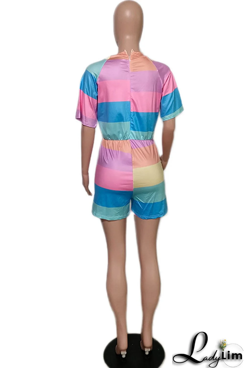 Multicolor Casual Print Split Joint O Neck Straight Jumpsuits