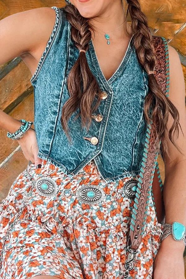 Vintage Sleeveless Denim Vest