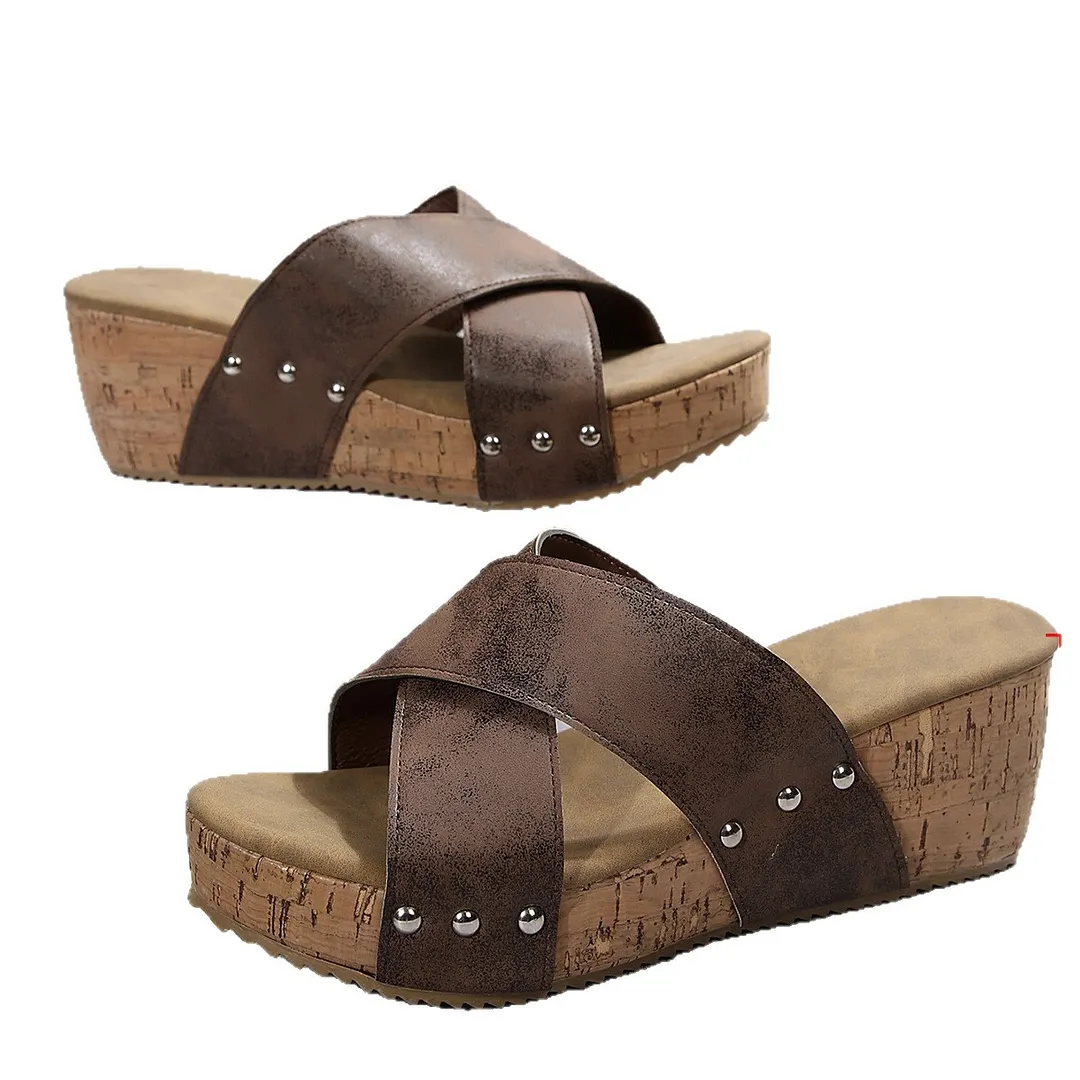 Breakj Breakj New Summer Women's Slope And Thick Bottom Slippers Outside Wearing Large-Size Fish Mouth Thick Bottom Slope And Slippers