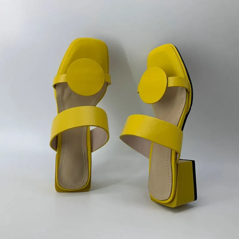 Big size 33-48 summer high heels slippers woman pu leather open toe fashion slippers elegant woman shoes concise slides