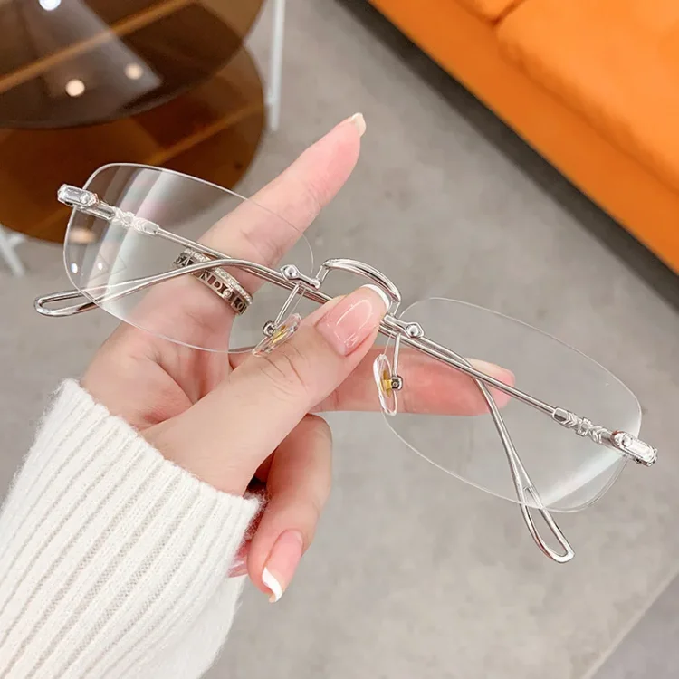 Luxury Women Men Presbyopic Glasses Blue Light Blocking Frameless Far Sight Eyewear Finished Hyperopia Eyeglasses Diopter To+4.0