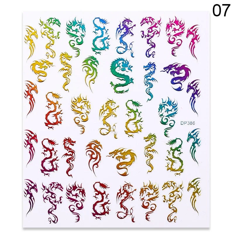 1 Sheet 3D Nail Sticker Gold Colorful Snake Rose Pattern Transfer Decals Sliders For Nails DIY Nail Art Decoration Manicures