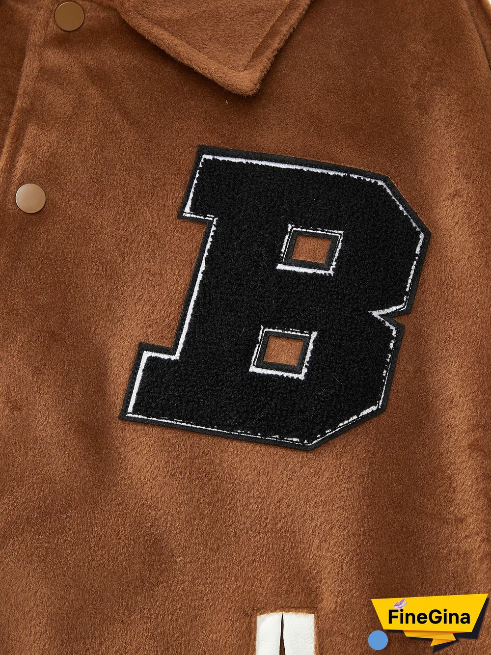 Letter Embroidery Colorblock Varsity Jacket