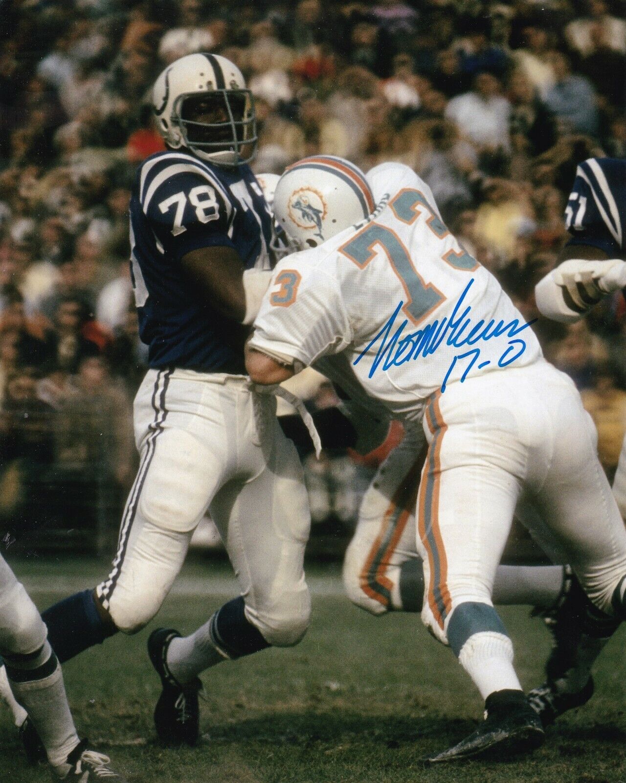 NORM EVANS MIAMI DOLPHINS 17-0 ACTION SIGNED 8x10