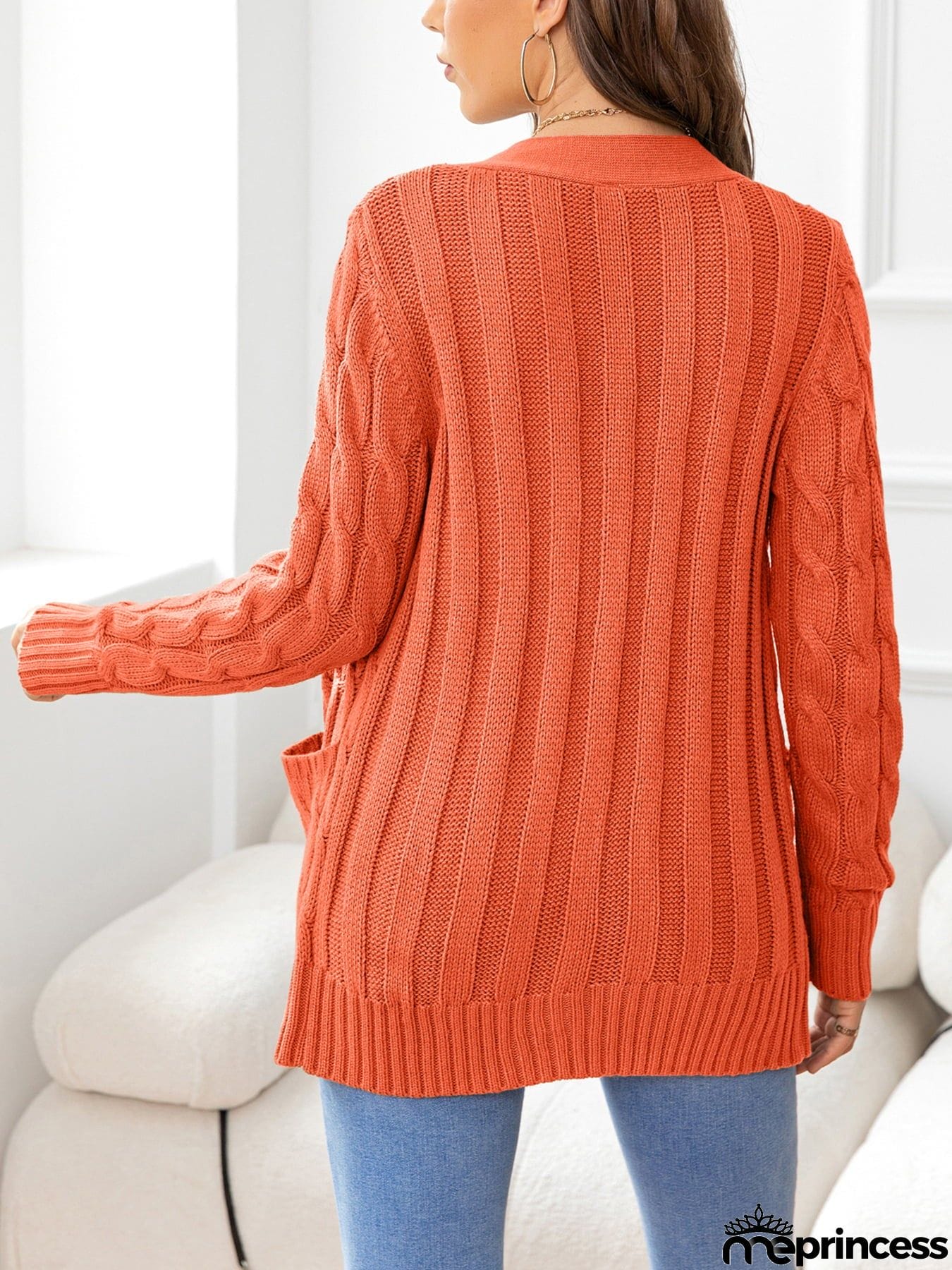 Button Down Cable-Knit Cardigan