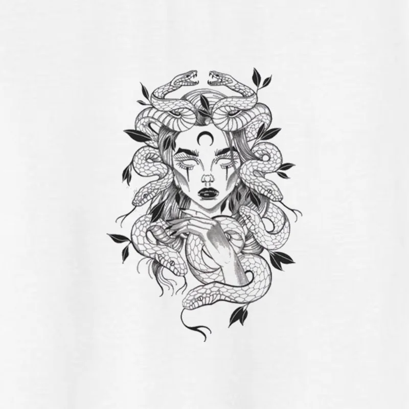 Dead Gild with Snakes Around Her Graphic Casual White Print T-shirt