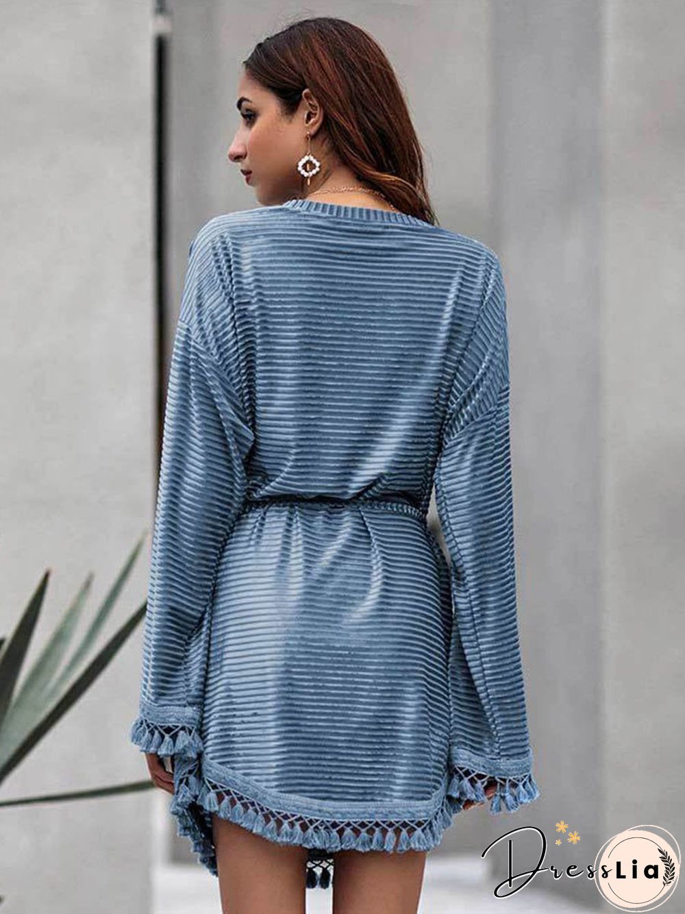 Tassel Round Neck Plain Mini Dress