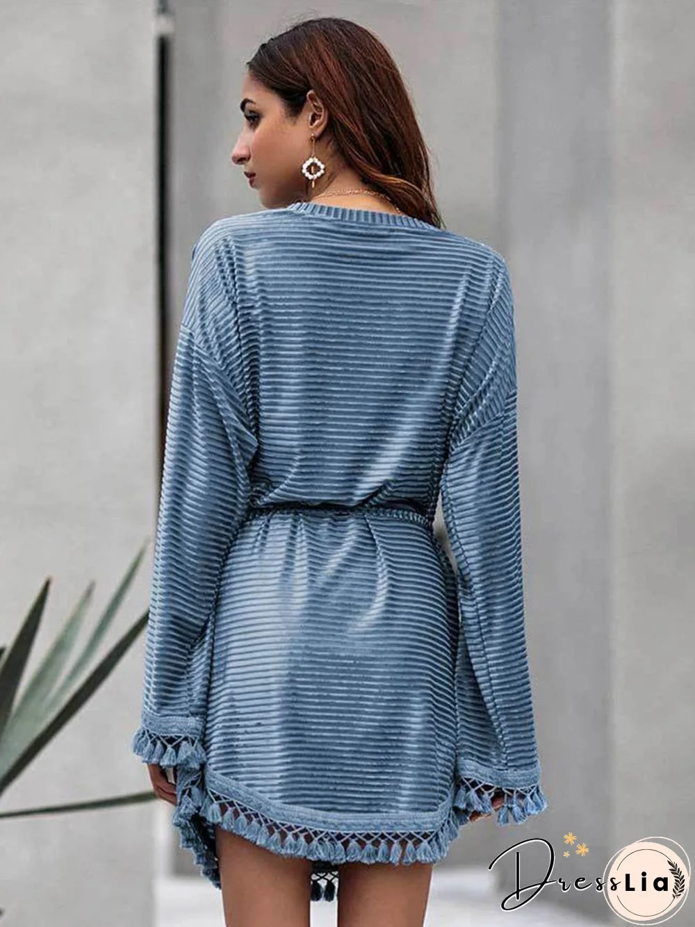 Tassel Round Neck Plain Mini Dress