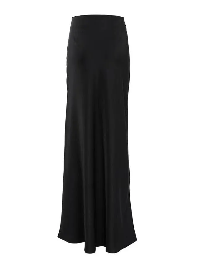 Brownm Solid Color Satin Maxi Skirt