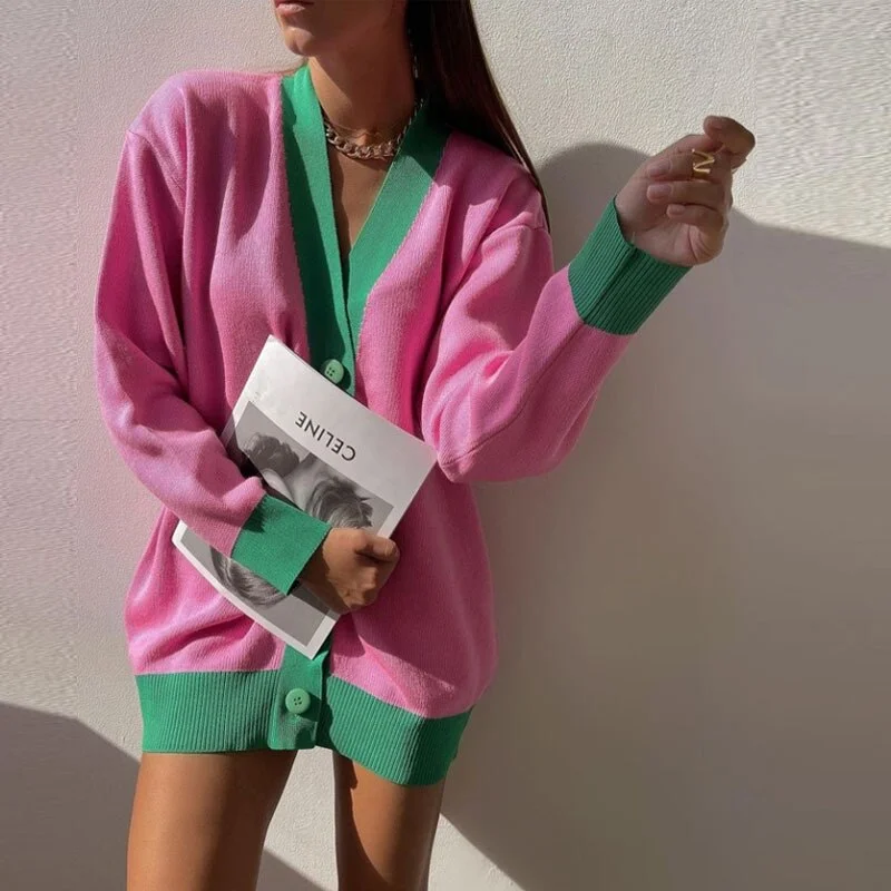 Gitana Y2K Houndstooth Knitted Oversized Cardigan Sweater 2022 Autumn Winter Vintage Sweater Jumper Casual Cardigan Women Coats