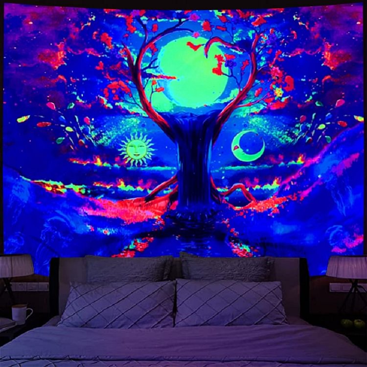 Fluorescent Tapestry Tree Wall Hanging Carpet Luminous Background Cloth Mat