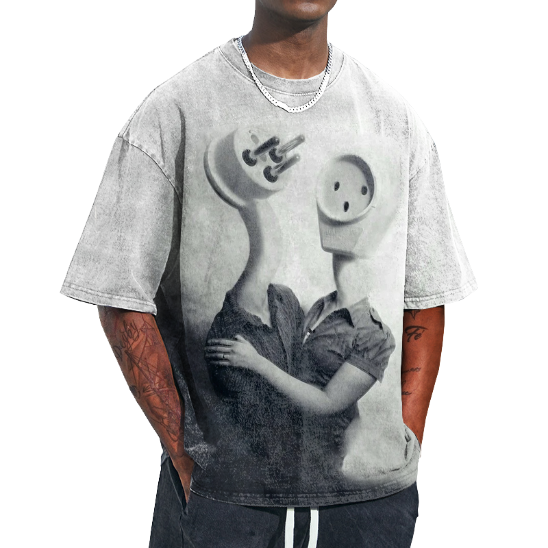 Men's Fun The Electric Couple Print Graphic Print Casual Crew Neck Oversized T-Shirt