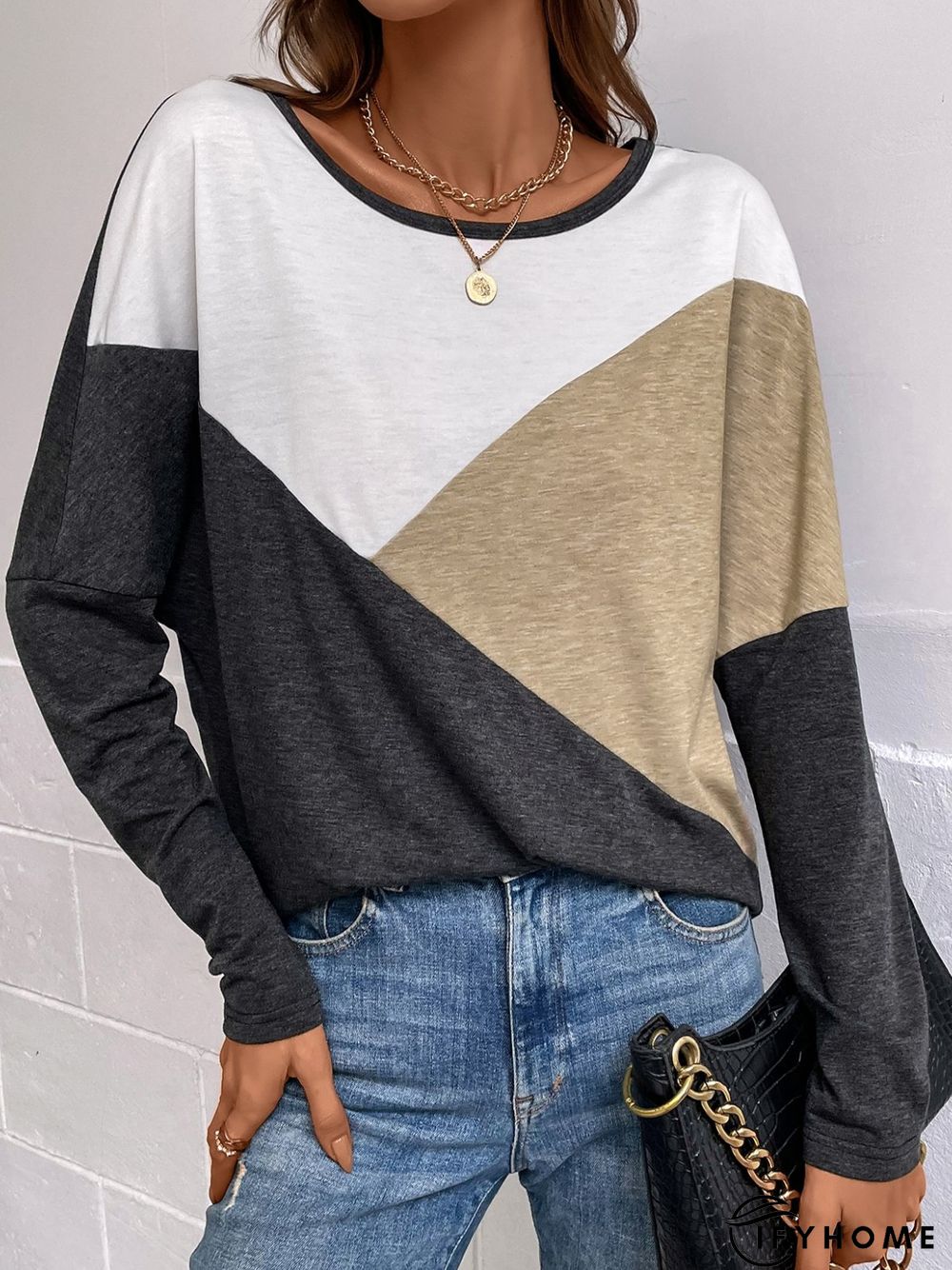 Casual Long Sleeve Crew Neck Printed Top T-shirt | IFYHOME
