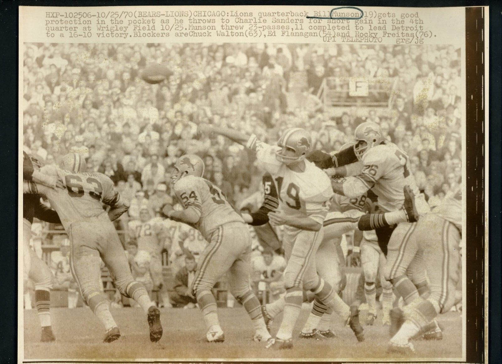 Bill Munson 1970 Press Photo Poster painting Chicago Bears vs. Detroit Lions