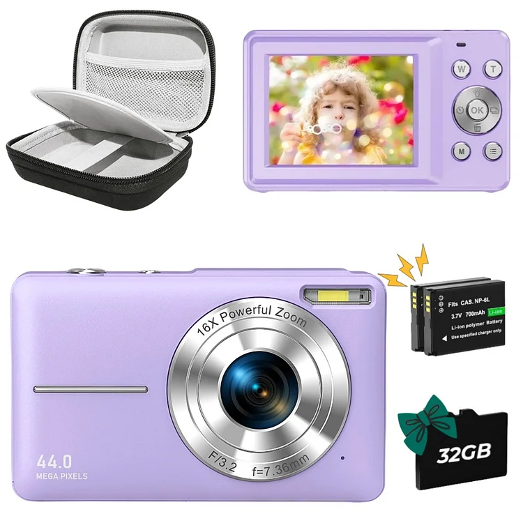 Melcam Digital Camera with Case-Purple
