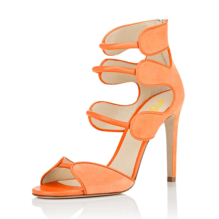 Orange Stiletto Shoes Strappy High Heels Sandals |FSJ Shoes