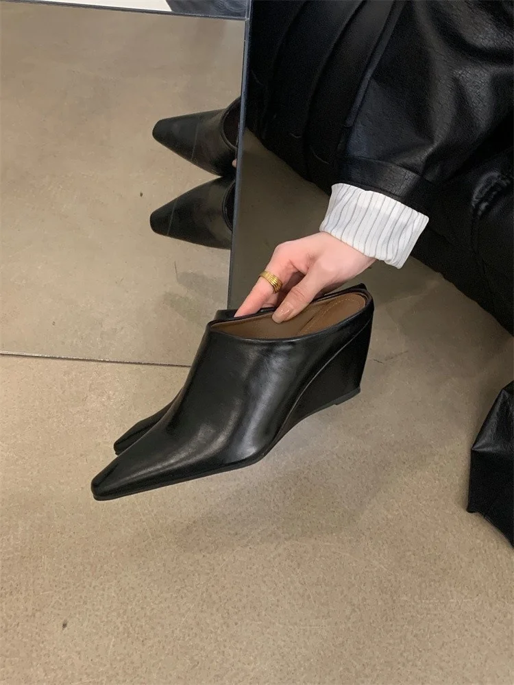 Breakj Breakj Half Slippers Women Small Head Slope And High Heel Cool Drag Fashion Outside Wearing Coarse Heel Lazy Muller Shoes