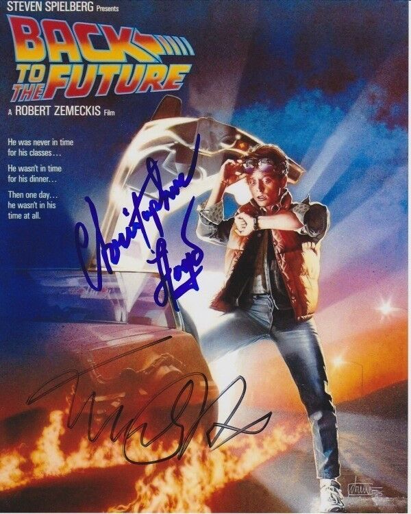 CHRISTOPHER LLOYD & MICHAEL J. FOX Signed Autographed BACK TO THE FUTURE Photo Poster painting