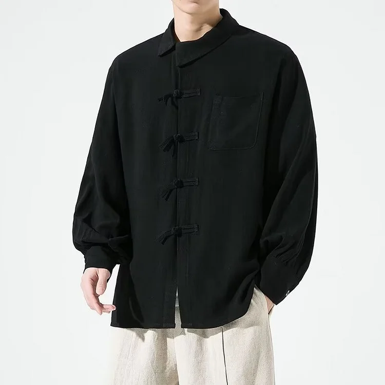 Men's Vintage Frog Cotton Linen Long Sleeve Casual Shirt