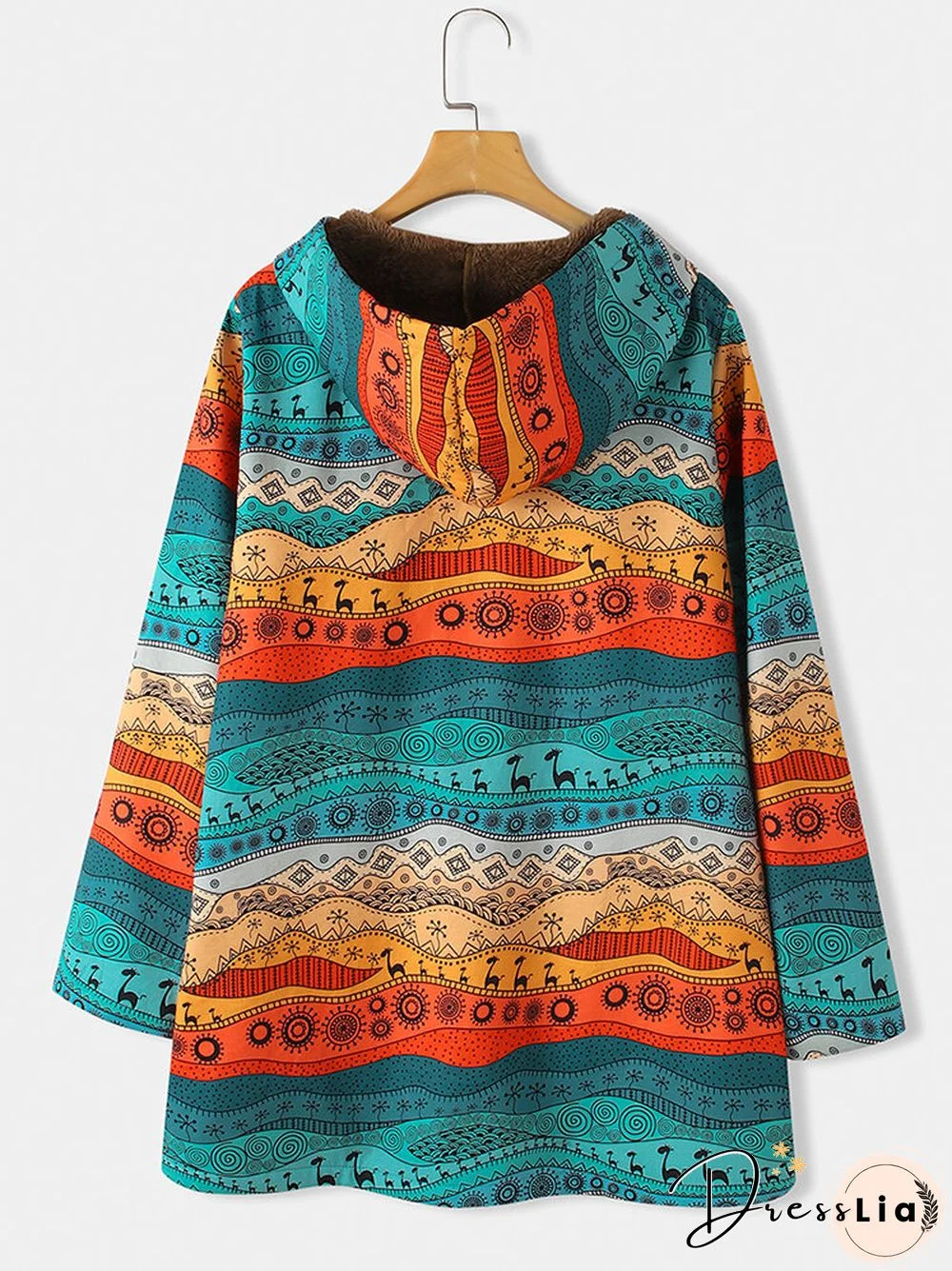 Ethnic Printed Long Sleeve Hooded Thicken Coat For Women