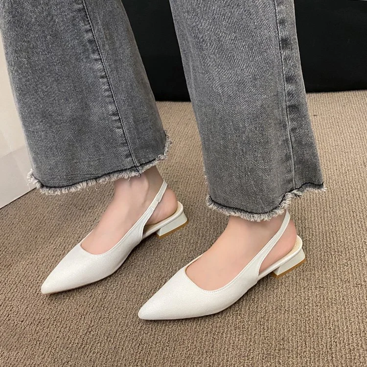 Yyvonne Low-Heeled Sandals Women In The Spring And Autumn Of 2025 New Thick Heel Single-Shoe Temperament Famous Pointed High Heels