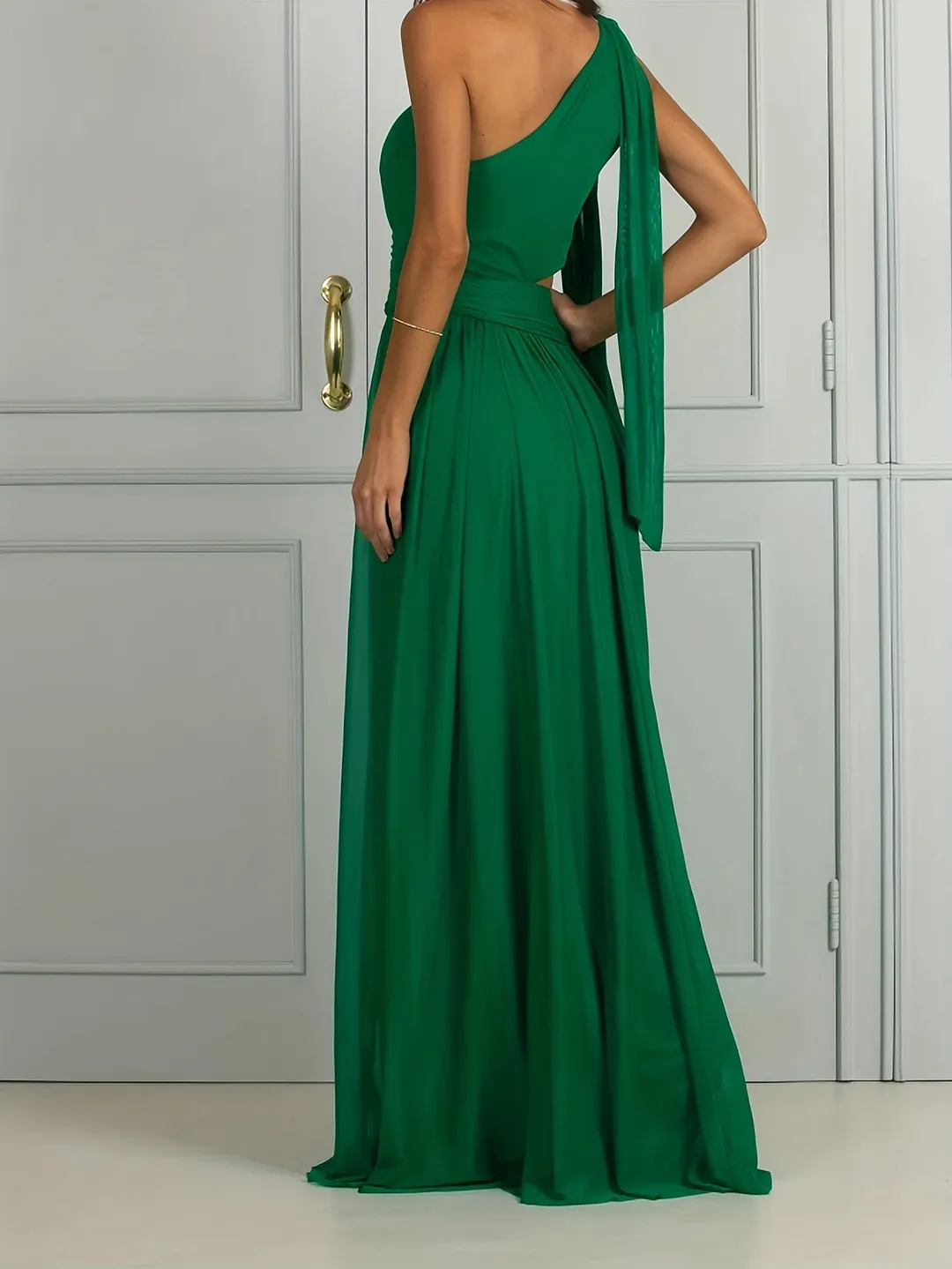 Uveng Uveng Spring And Summer Solid Shoulder-Lender Temperament Elegant Long Dress