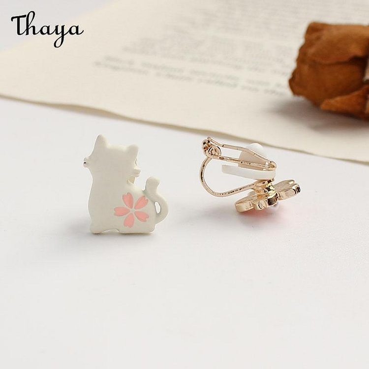 Thaya Cat Cherry Blossom Earrings