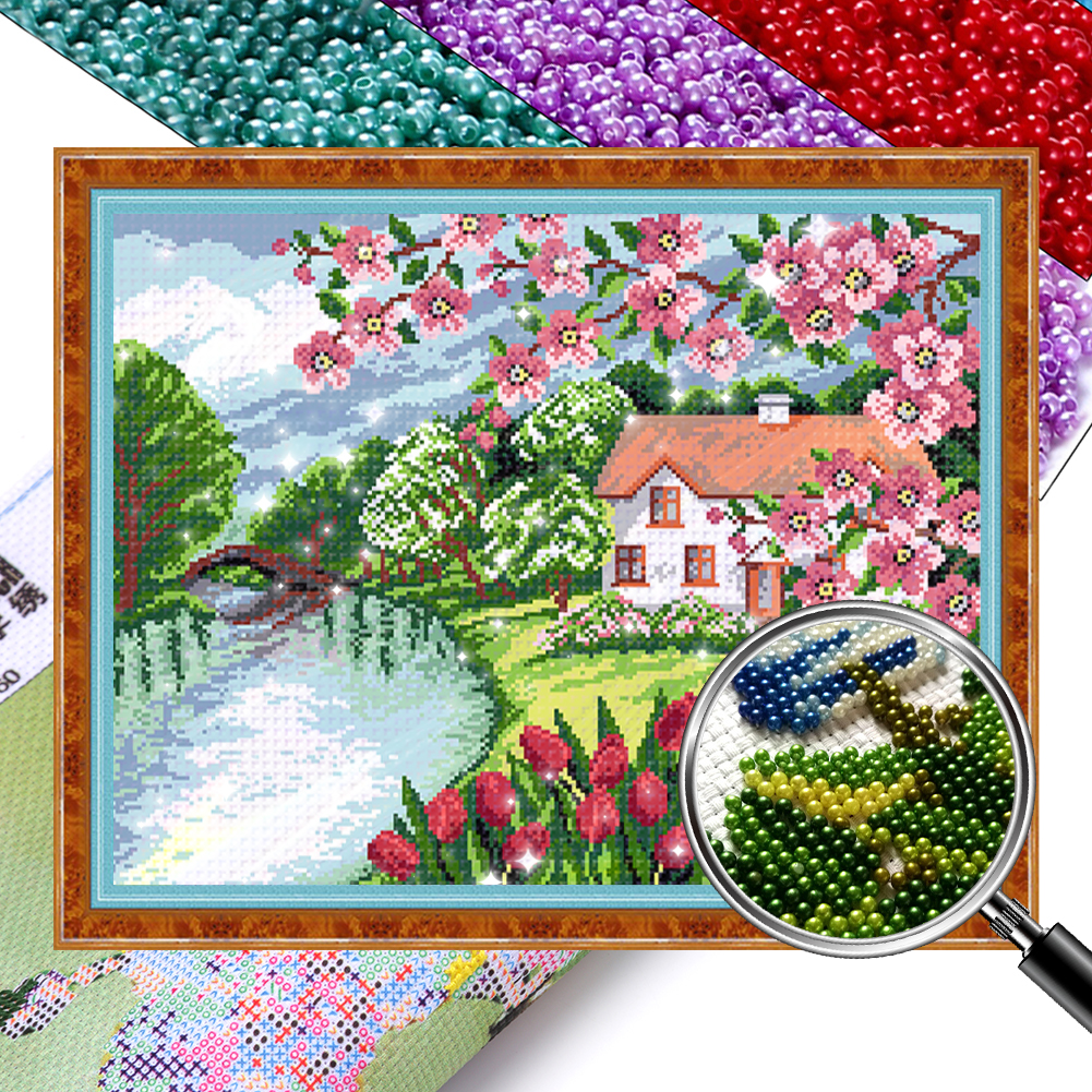 House Full 9CT Pre-stamped Canvas(57*45cm) Beaded Cross Stitch