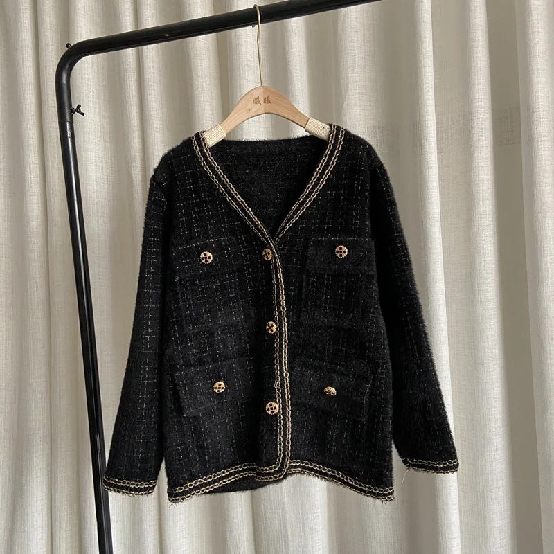 Athvotar Athvotar Light Luxury Sweater Cardigan Girl Knitted Cardigan Thick Soft Imitation Marina Top