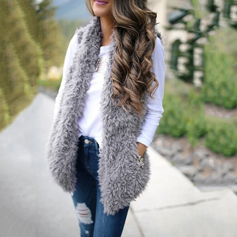 2020 Winter waistcoat for women Plush chalecos mujer Faux Fur Solid Casual Sleeveless Warm Vest Jacket warm cashmere cardigan