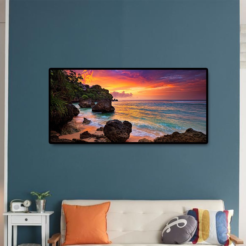 Seaside Sunrise -full Round Diamond Painting(80*40cm)