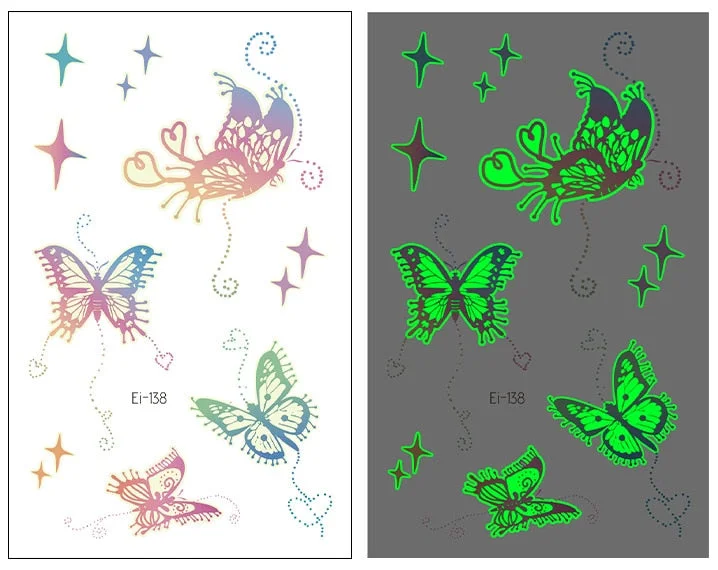 Night Luminous Tattoo Butterfly Starry Star Universe for Kids Fake Tattoo Glowing In Dark Waterproof Temporary Tattoo Stickers