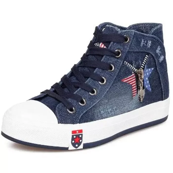 Women Casual Comfortable Denim Zipper Decoration Lace-up Sneakers  Stunahome.com