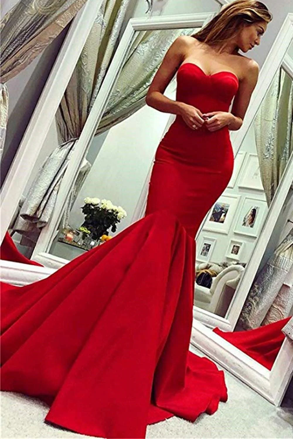 Long red evening clearance dress