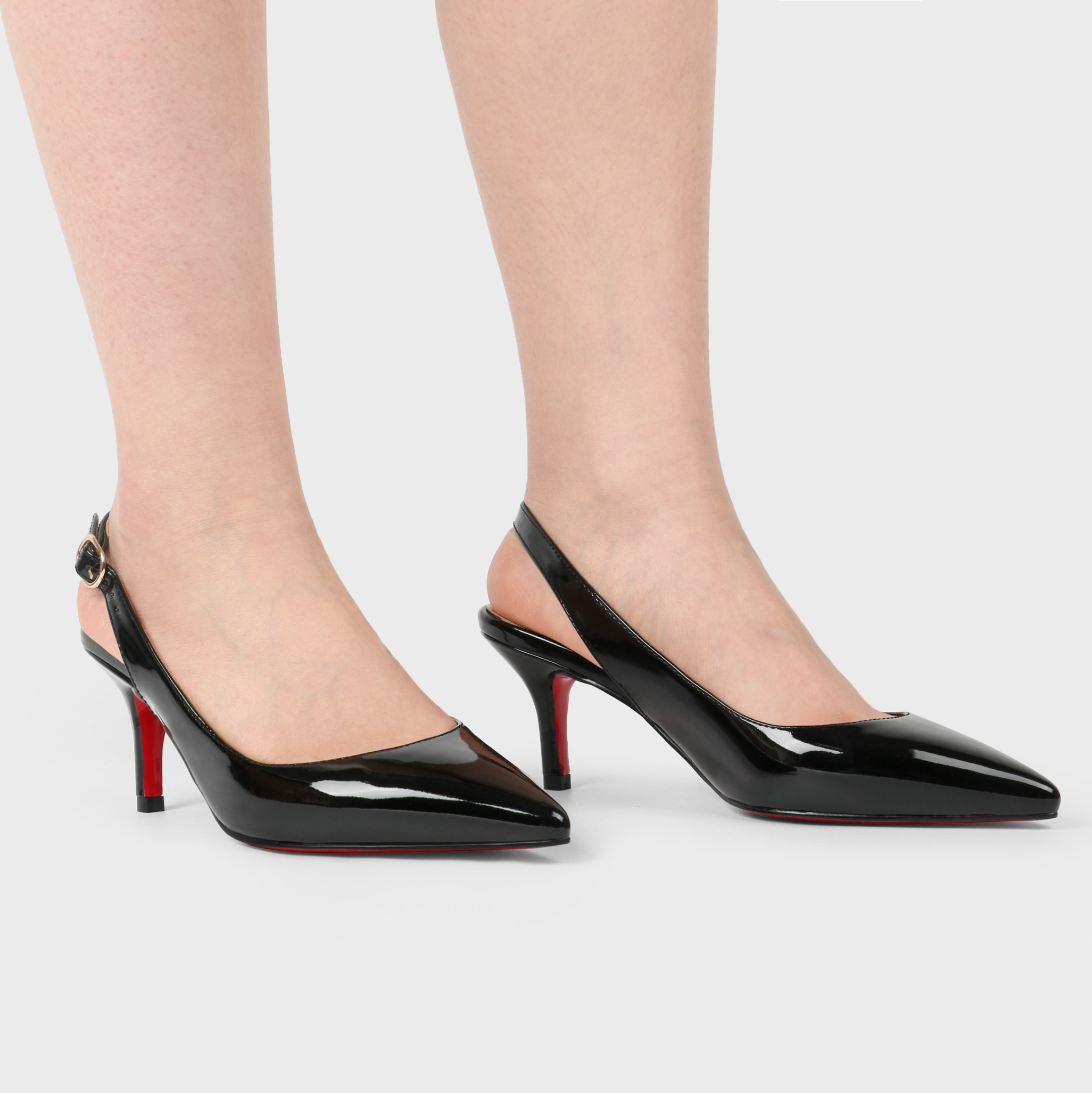 2.36" Women's Pointed Toe Slingback Red Bottom Shoes Kitten Heel Pumps Patent-MERUMOTE