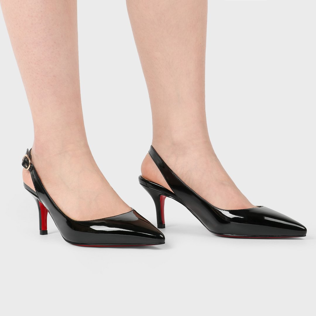 2.36" Women's Pointed Toe Slingback Shoes Kitten Heel Pumps Patent-MERUMOTE