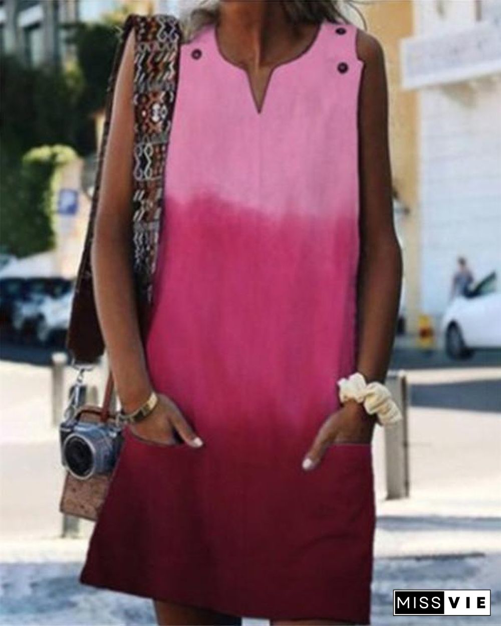 Gradient Sleeveless Round Neck Holiday Daily Fashion Mini Dresses