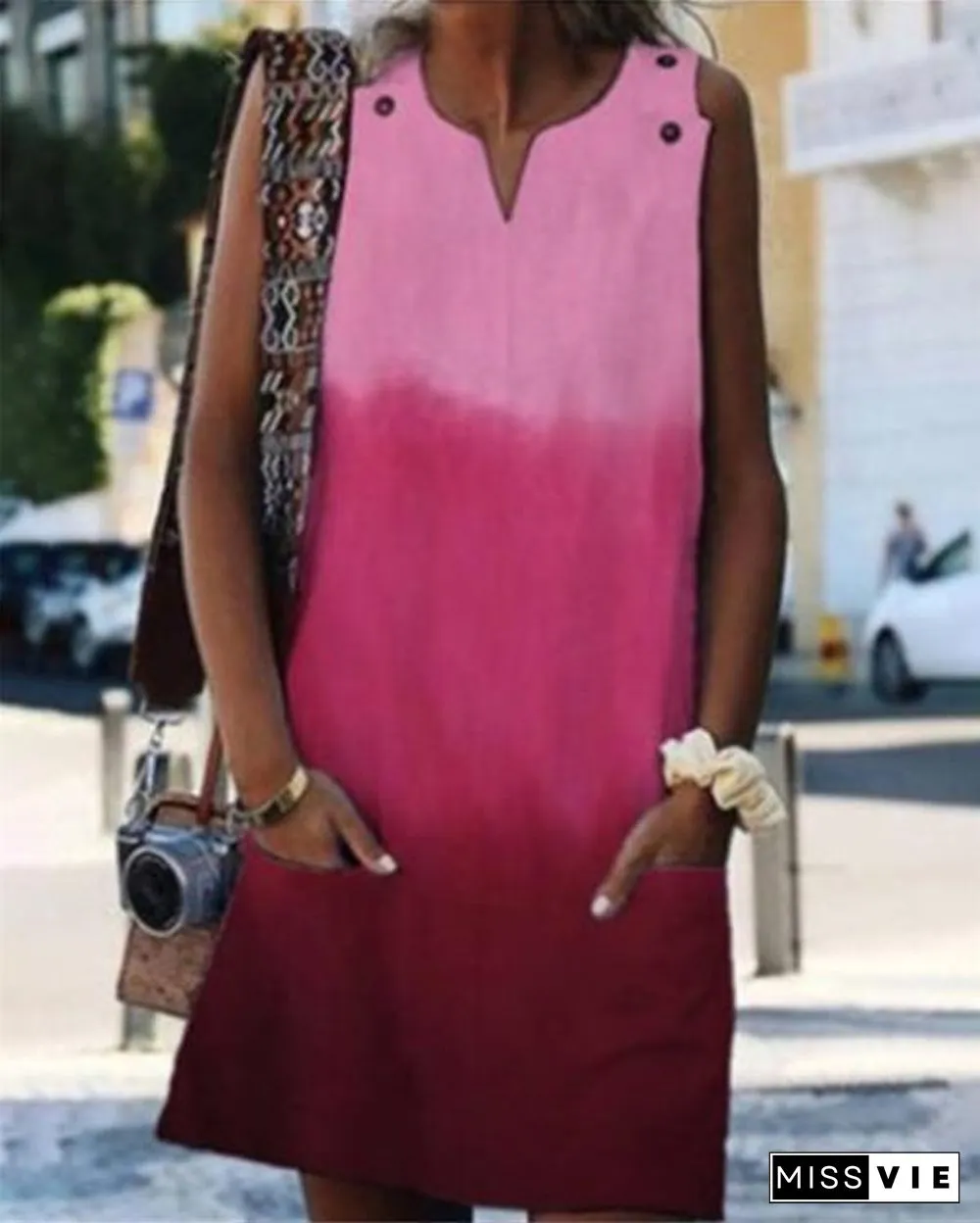 Gradient Sleeveless Round Neck Holiday Daily Fashion Mini Dresses