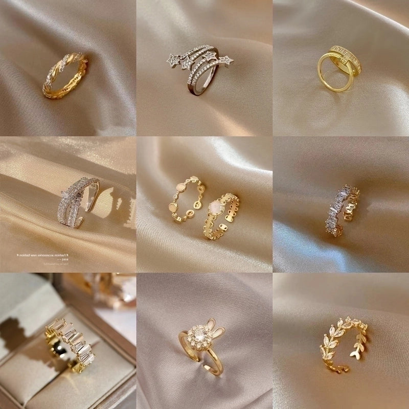 Elegant Lady Heart Shape Crown Flower Copper Inlay Artificial Pearls Zircon Open Rings