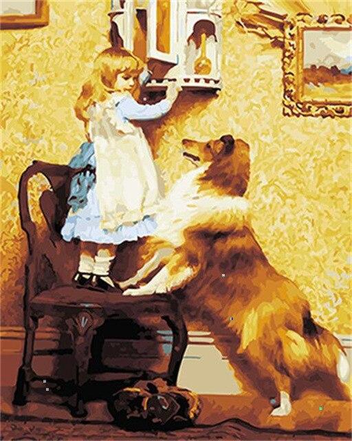 

Little Girl And Her Dog – Paint By Numbers - 40*50CM, 501 Original