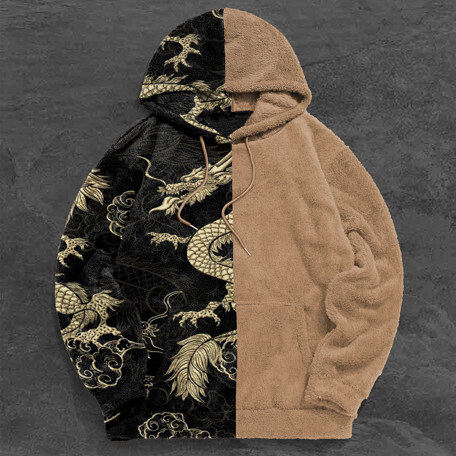 Colorblock Vintage Print Plush Lounge Hoodie