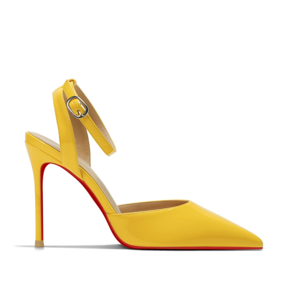 100mm Women's Slingback Ankle Buckle Pointed Toe Red Bottom Wedding High Heels-MERUMOTE
