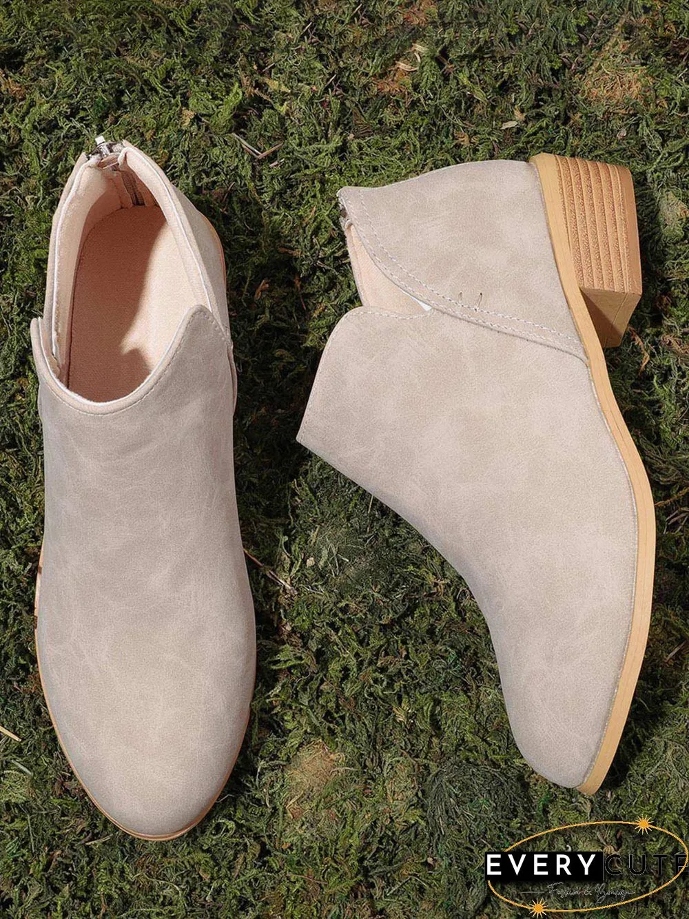 Pu Chunky Heel Zipper Pumps