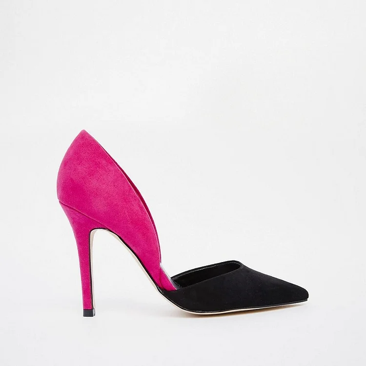 Black and Magenta Pointy Toe Stiletto Heel Pumps for Office Vdcoo