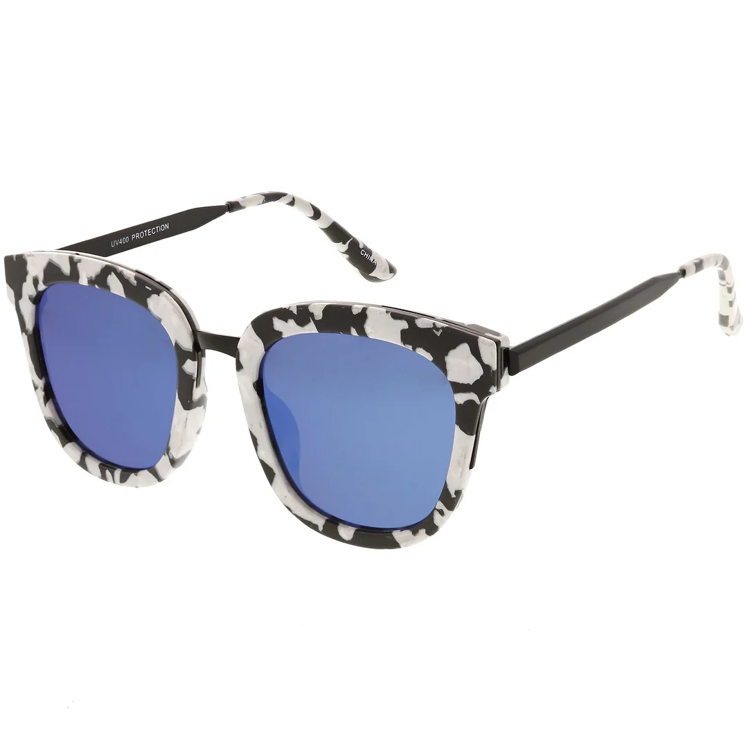 Marble Printed Horn Rimmed glasses Metal Nose Bridge Colored Mirror Square Flat Lens 49mm