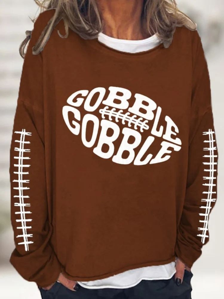 Wearshes Thanksgiving Gobble Football Print Sweatshirt