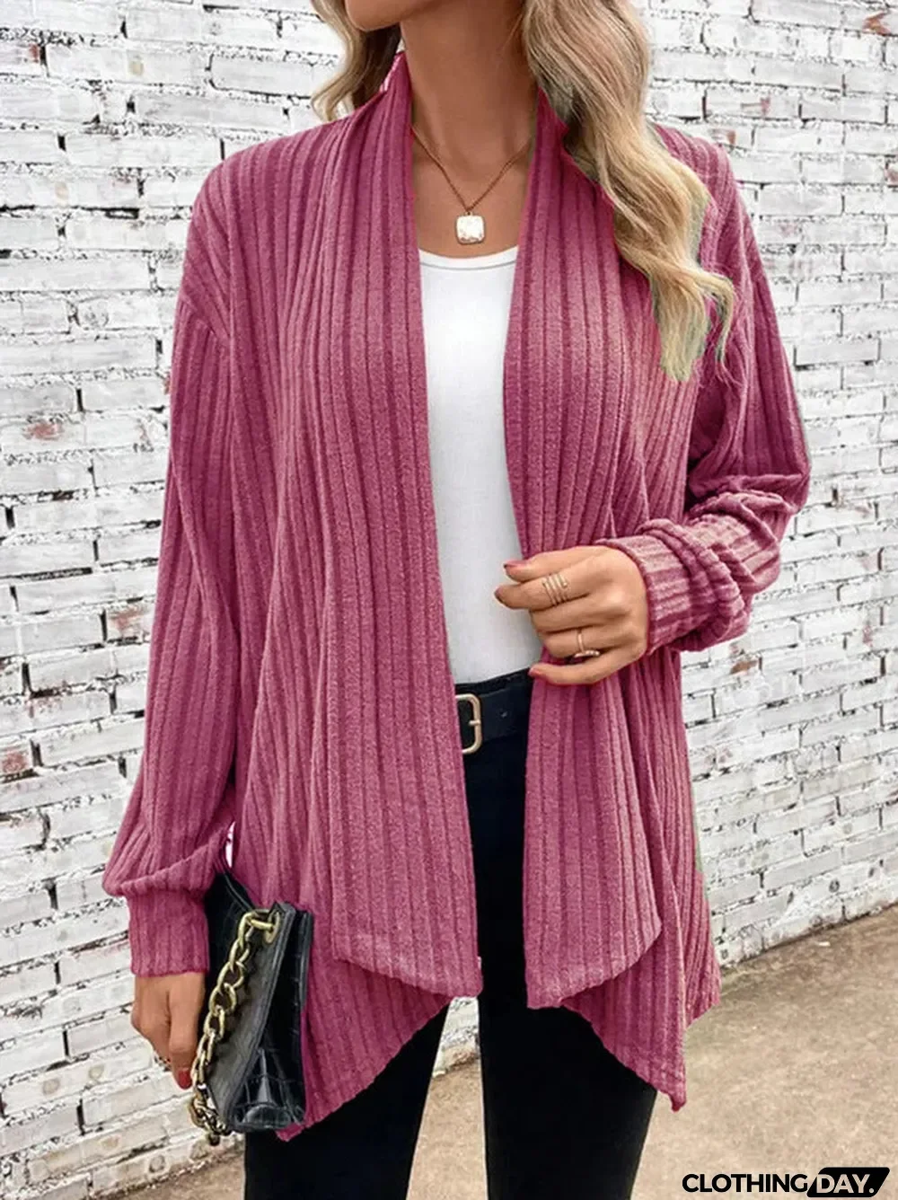 Irregular neckline ribbed knitted cardigan